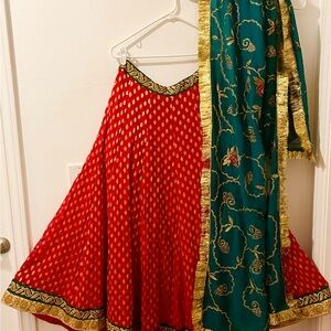 Very classic Pure georgette lengha with blouse and gottapatti duppata